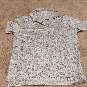 Light Blue Leaf Print Polo Shirt